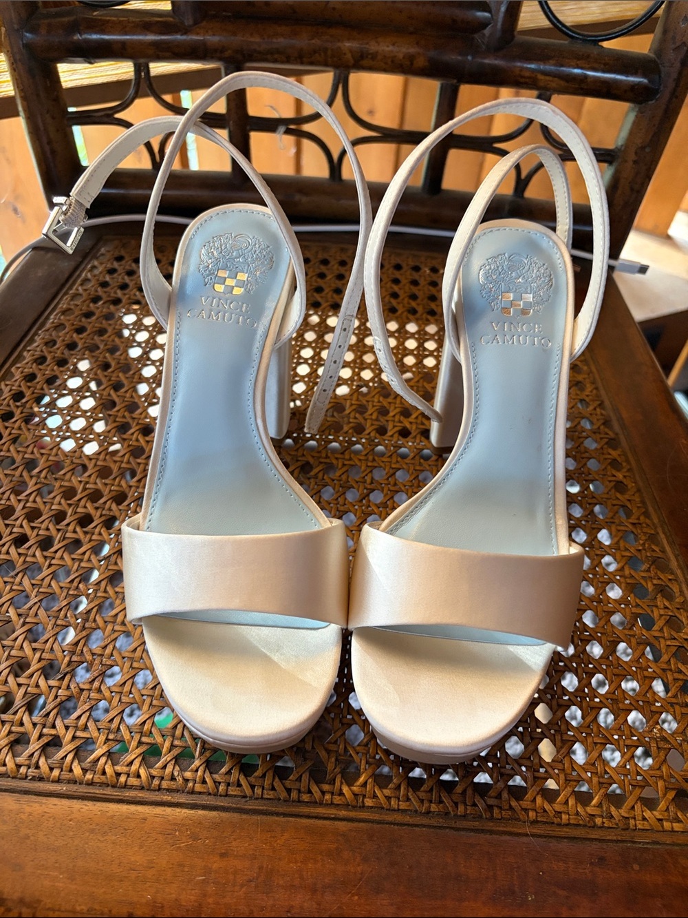 Vince Camuto Pendry White Satin Platform Heels
